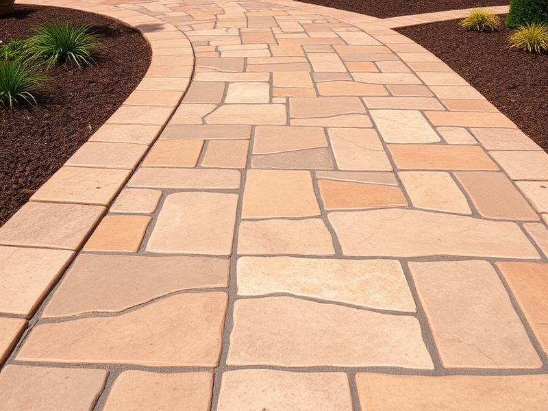 Stamped concrete walkway with seamless stone texture
